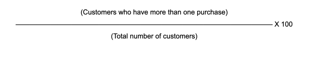 The formula for repeat purchase formula: divide the number of return customers by the total number of customers, and multiply by 100 to convert to a percentage